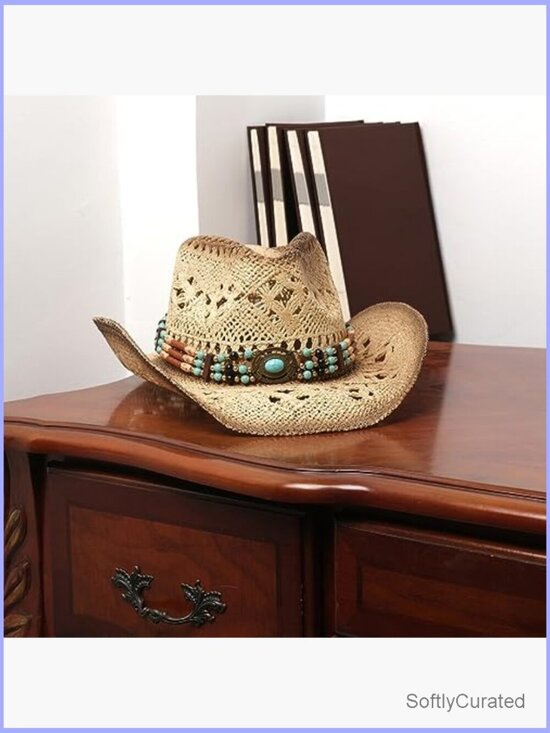 Straw Cowboy Hat with Two Decorative Bands - Handmade, Breathable Sun Hat main image 6